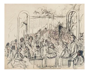 The Meeting - Original Pen and Watercolor- by Gustave Bourgogne - 1933 1933
