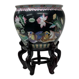 Vintage Chinoiserie Fish Bowl on Stand For Sale