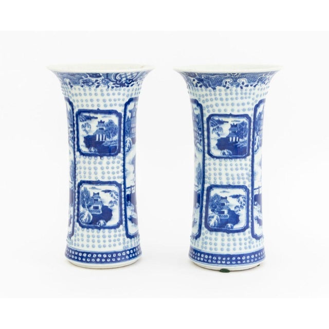 Mid 20th Century Chinese Blue and White Porcelain Vases, Pair For Sale - Image 5 of 9