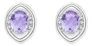 Amethyst Diamond Earrings 14k White Gold, 2 Pieces