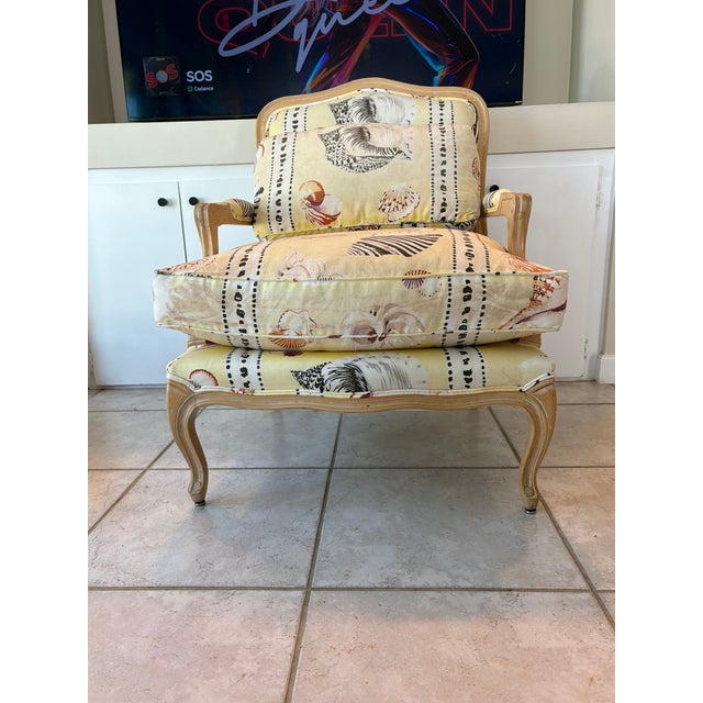Yellow Vintage Beverly Interiors Coastal Shell Print Accent Chair For Sale - Image 8 of 17