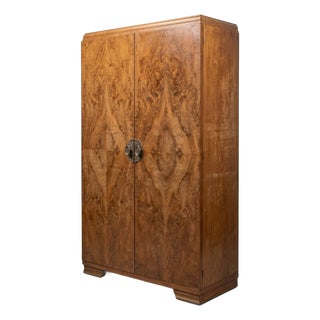 Vintage Art Deco Wardrobe Cabinet in Burl Walnut, 1930s For Sale