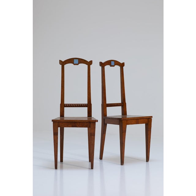 Blue Antique English Arts and Crafts Chairs in Wood, 1890, Set of 2 For Sale - Image 8 of 10