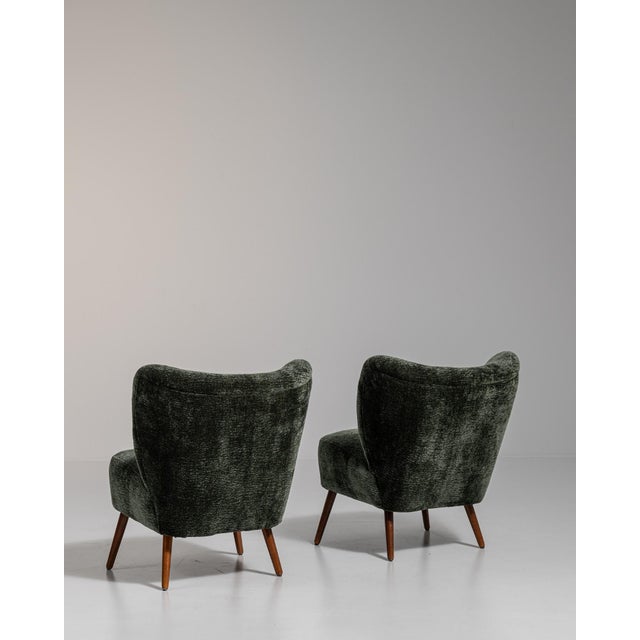 1940s Mid-Century Modern Black Wood Pair of Club Chairs For Sale In Greensboro - Image 6 of 12