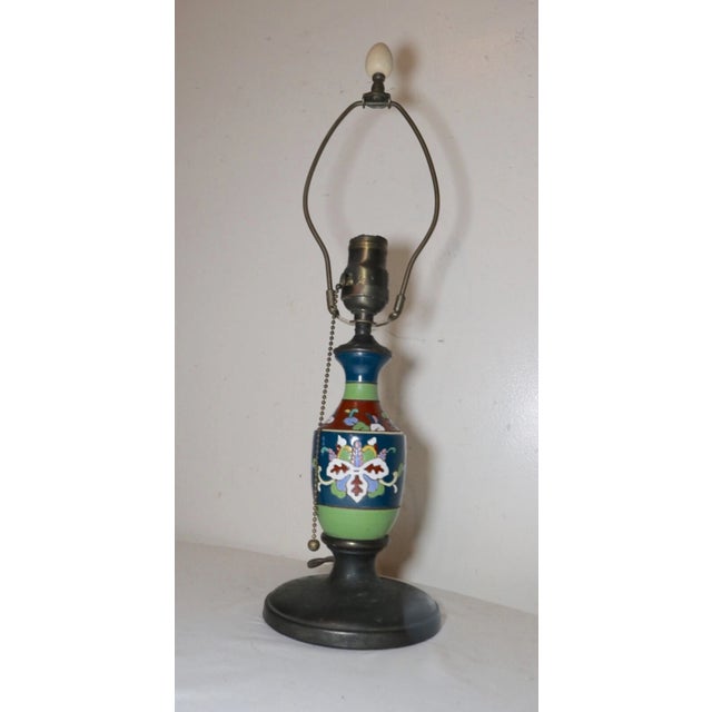 1930s Rare Antique Austrian Amphora Pottery Cast Iron Brass Electric Table Lamp For Sale - Image 9 of 11