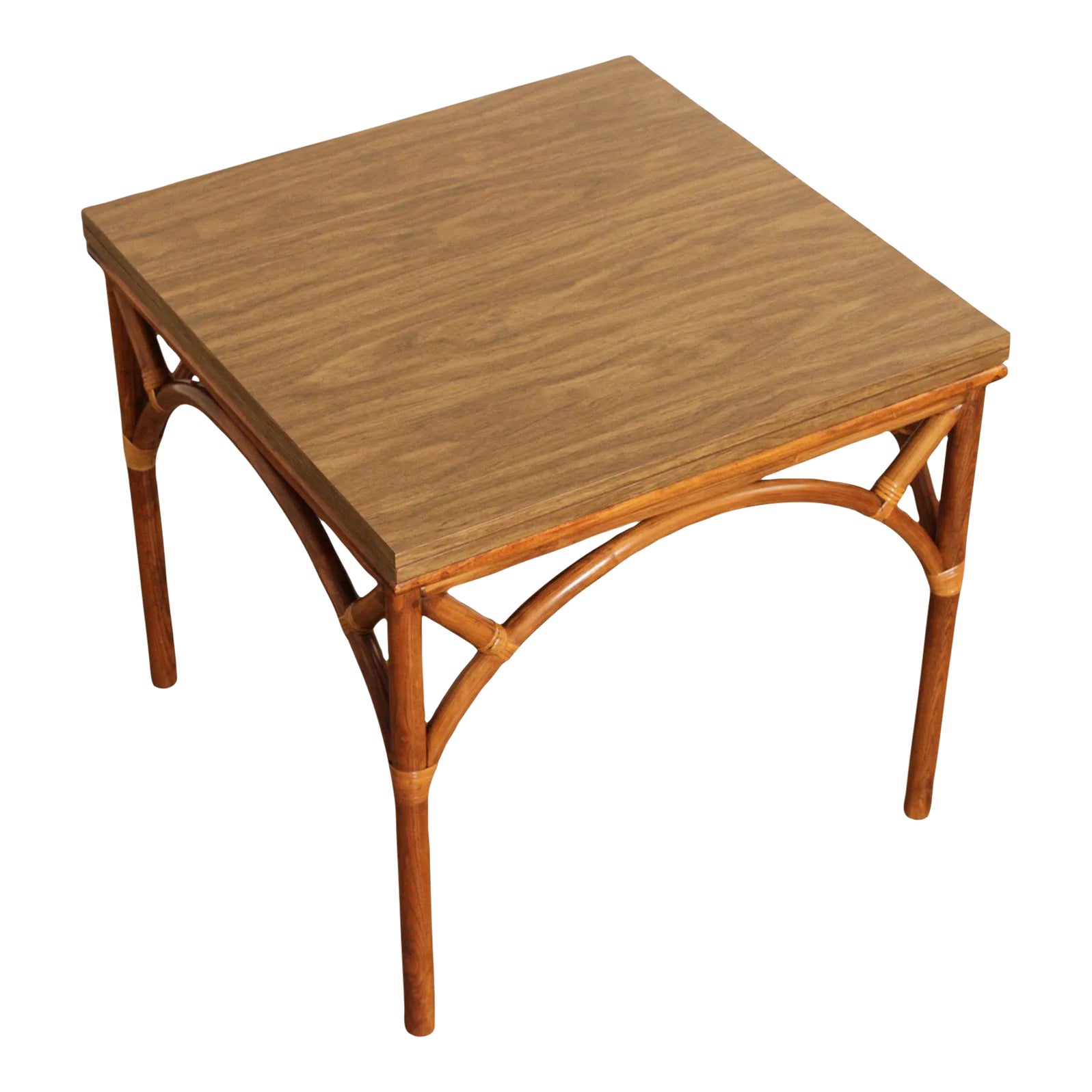 Vintage Rattan Flip Top Extendable Game or Dining Table