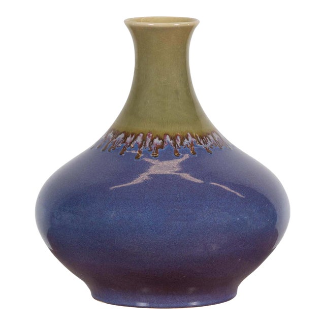 Contemporary Purple & Green Ceramic Vase For Sale