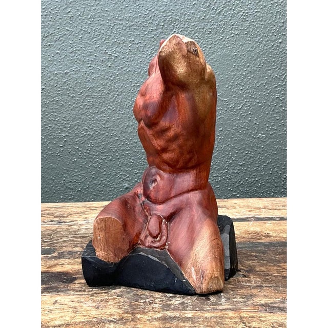 Wood Vintage Wood Male Torso Sculpture For Sale - Image 7 of 12