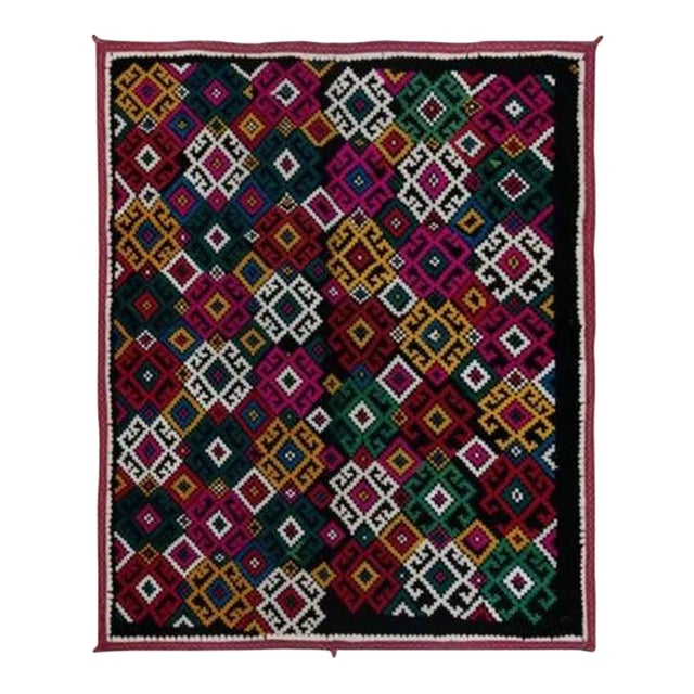 5x6.2 ft Silk Hand Embroidered Wall Hanging, Vintage Colorful Suzani Bed Cover For Sale