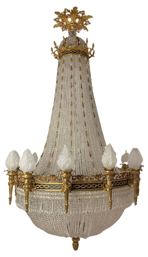 Large Classicist Chandelier in Crystal & Brass
