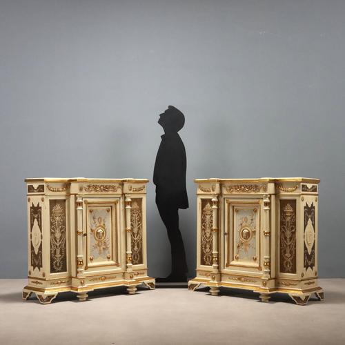 Antique Cupboards in Lacquered Carved Fir, Italy, 19th Century, Set of 2 For Sale - Image 3 of 15