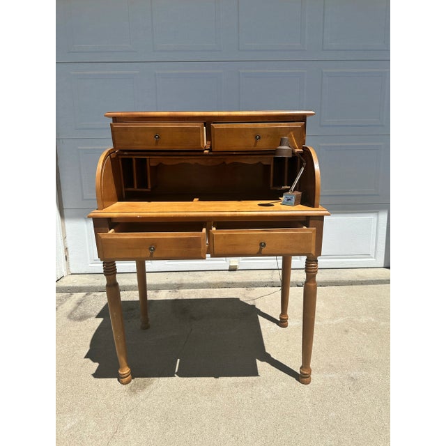 Authentic roll-top writing desk produced by Athens Table Company of Athens, Tennessee in 1974 (Model 799R, dated 9/18/74)....