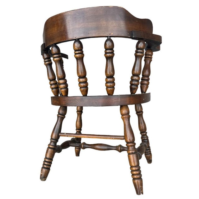 Mid 20th Century Antiqued Pine Tavern Captain's Chairs - Set of 4 - Vintage Late 20th Century For Sale - Image 5 of 7