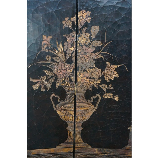 Vintage Chinoiserie Black Lacquer 8 Panel Folding Screen Room Divider 144" For Sale - Image 18 of 18