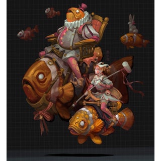 Clown Fish by Dustin Panzino | Procreate on Metal Illustration of whimsical fish characters For Sale