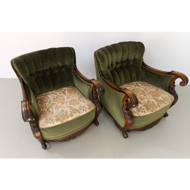 Danish Carved Lounge Chairs in Green Velvet, 1920s, Set of 2 For Sale - Image 18 of 18