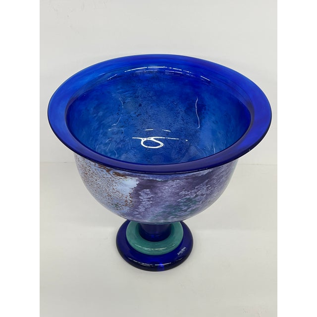 Blue Vintage Kosta Boda Can Can Pedestal/Compote Bowl Designed by Kjell Engman- Signed For Sale - Image 8 of 9