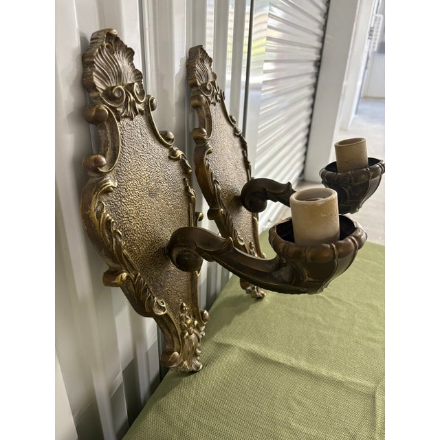 Pair of Bronze Single Candle Sconces, Early 20th Century For Sale - Image 4 of 7