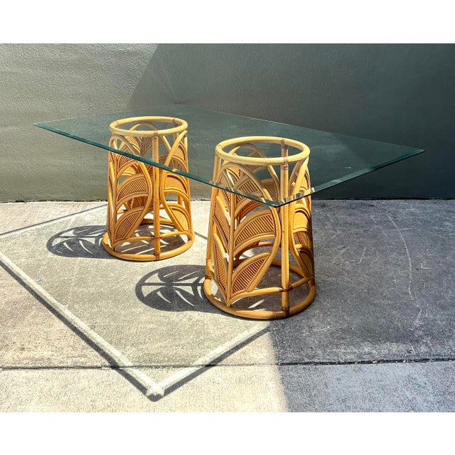 Wood Vintage Split Reed Pedestal Dining Table For Sale - Image 7 of 12