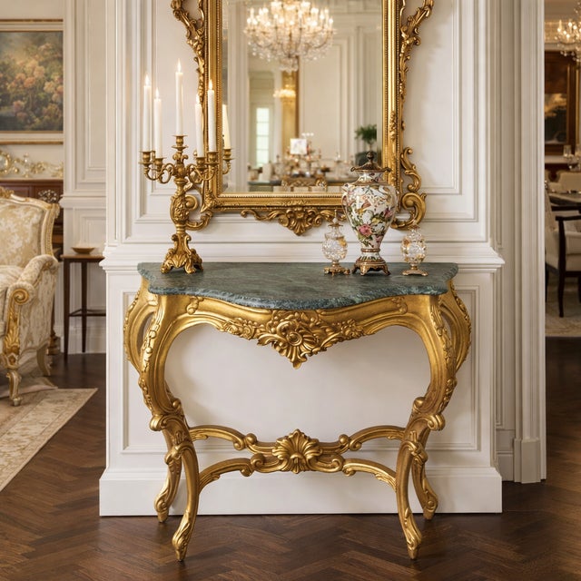 Make a bold statement the moment you walk into the room. This stunning, baroque-inspired console table blends timeless...