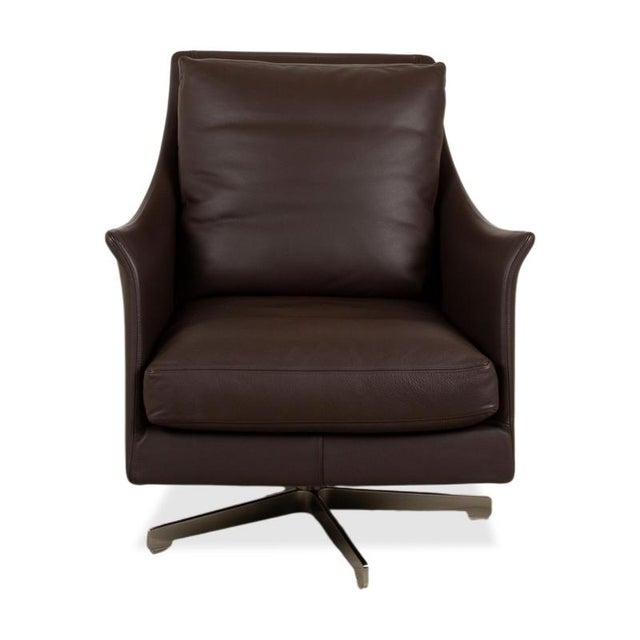 Flexform Boss Leather Armchair Brown Swivel Chair Manual Function For Sale - Image 9 of 13