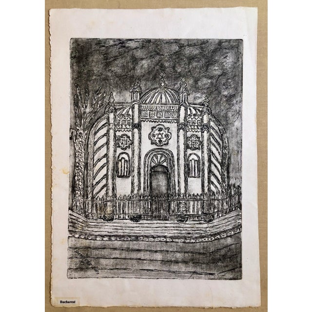 Printmaking Materials Dora Szampanier, Bucharest Romania Jewish Memorial Etching Destroyed Synagogue Folk Art Judaica For Sale - Image 7 of 7
