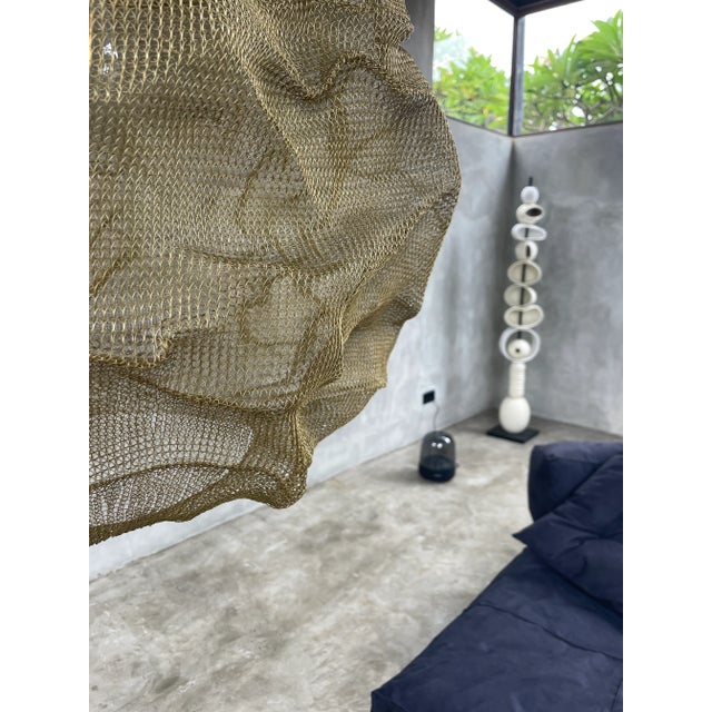 Contemporary 21st Century Handcrafted Knitted Lamp Cloud in Gold Color, D60cm For Sale - Image 3 of 9