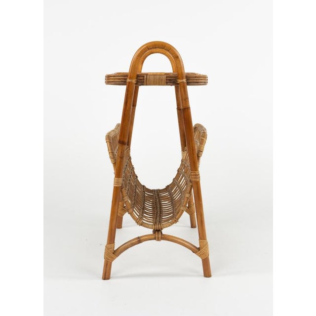 Mid-Century Bamboo, Rattan and Glass Side Table with Magazine Rack, Italy, 1960s For Sale - Image 16 of 18