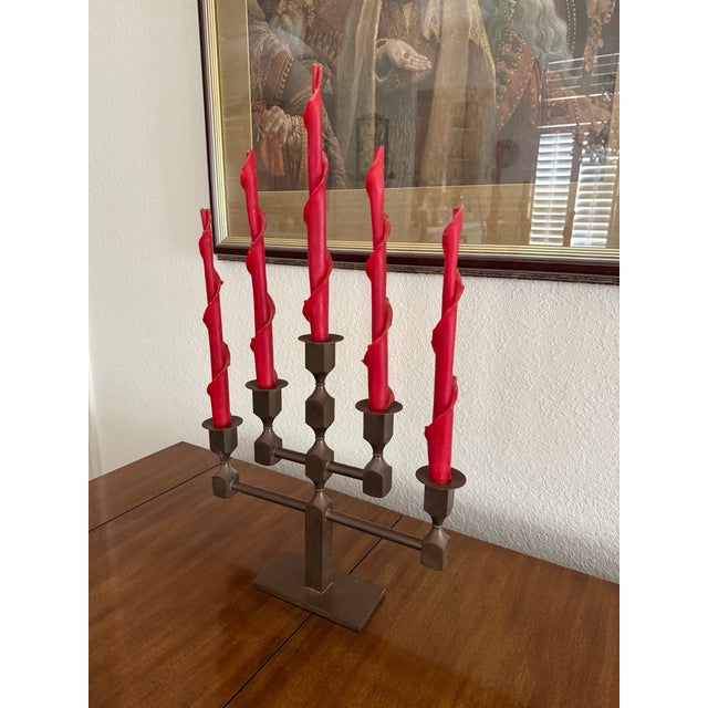 Metallslöjden Gusum Gusum Metal. Large Five-Armed Candlestick in Brass. Swedish Design, 1980’s. For Sale - Image 4 of 7