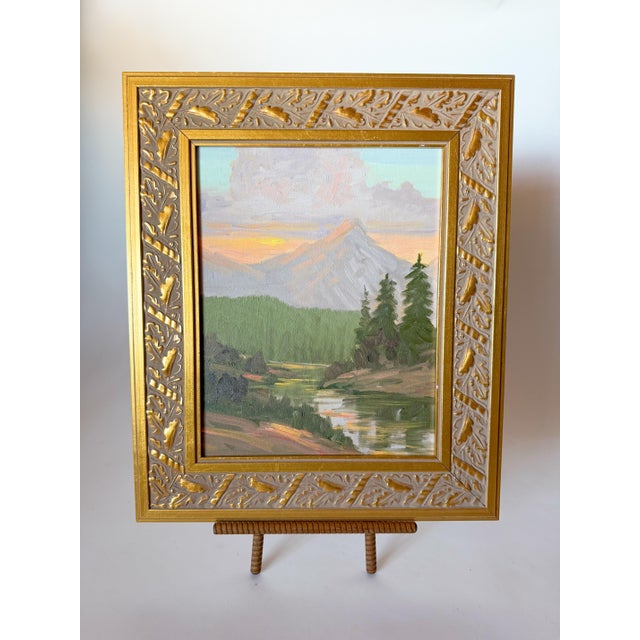 Wood Impressionist Landscape Painting in Gilt Carved Frame For Sale - Image 7 of 8