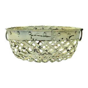 Antique Painted Bronze Basket Weave Cachepot