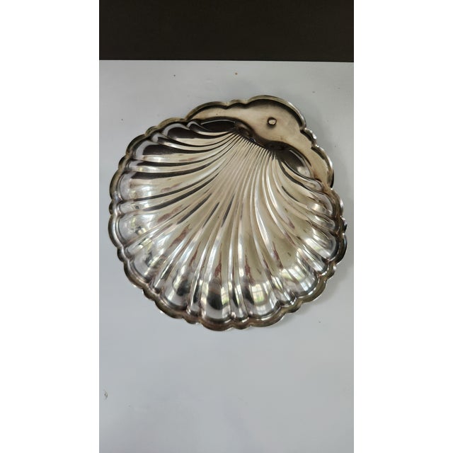 Mid 20th Century Mid-Century Modern Eton Silver-Plated Shell Shrimp Cocktail Server With Original Glass Sauce Cup For Sale - Image 9 of 14