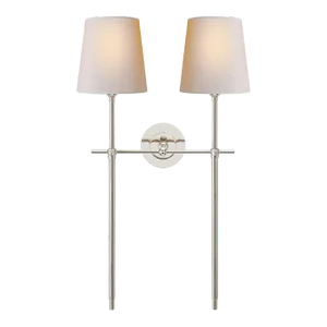 Thomas O'Brien for Visual Comfort Signature Bryant Large Double Tail Sconce in Polished Nickel with Natural Paper Shades