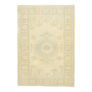 Vintage Turkish Oushak Handmade Wool Cotton Yellow Area Rug For Sale