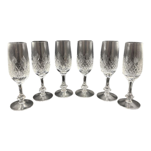 Vintage Lausitzer Glas Cut Crystal Champagne Flutes (Set of 6)