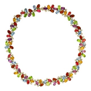 Multi Colored Gemstone Diamond Rainbow Necklace By H. Stern, 18K Yellow Gold 89g For Sale