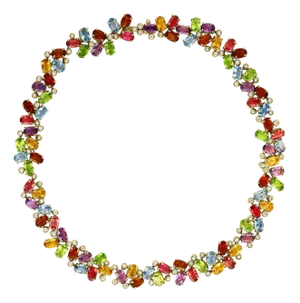 Multi Colored Gemstone Diamond Rainbow Necklace By H. Stern, 18K Yellow Gold 89g