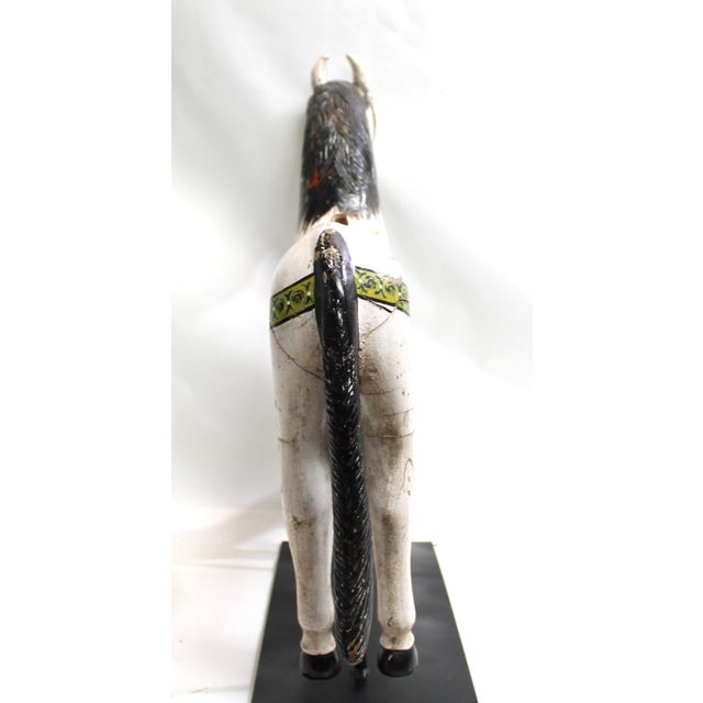 Antique White Carousel Horse on Iron Base, Green, Blue, Yellow and Orange For Sale - Image 8 of 12