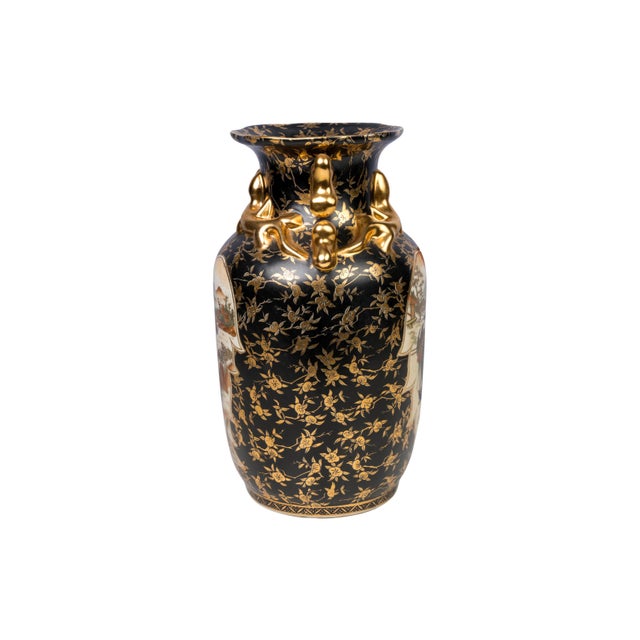 Chinese Black and Gold Satsuma Porcelain Vase Chairish
