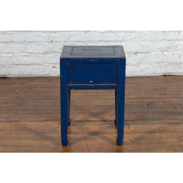 Early 20th Century Early 20th Century Chinese Ming Dynasty Style Blue Lacquer Horse Hoof Leg Single Drawer Table For Sale - Image 5 of 12
