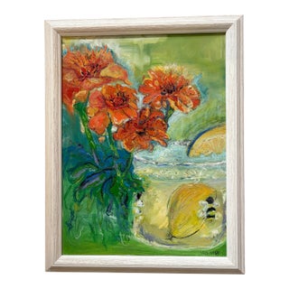 Lemonade & Marigolds, Original Oil Painting, Expressionism For Sale