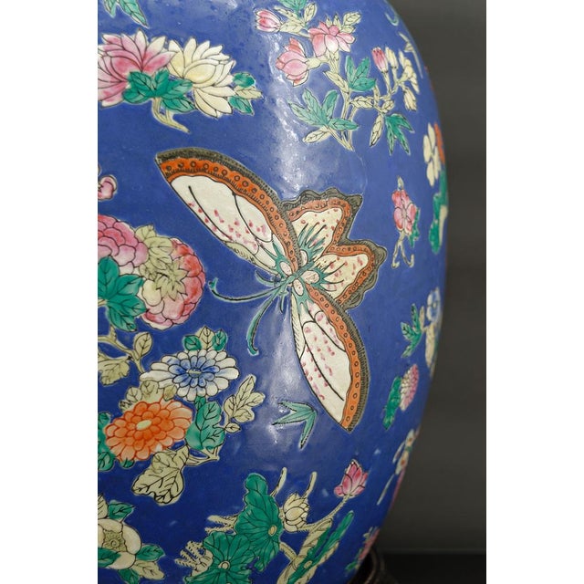 Antique Chinese Blue Ceramic Lamp with Butterflies, 1865 For Sale - Image 12 of 18
