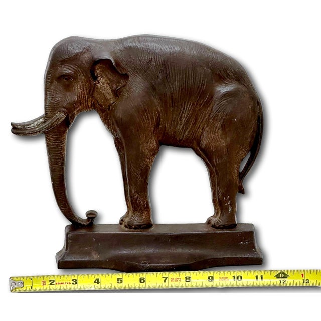 Hard to Find Large Antique American Cast Iron Standing Elephant Doorstop by Bradley & Hubbard - Circa 1920s For Sale - Image 10 of 12
