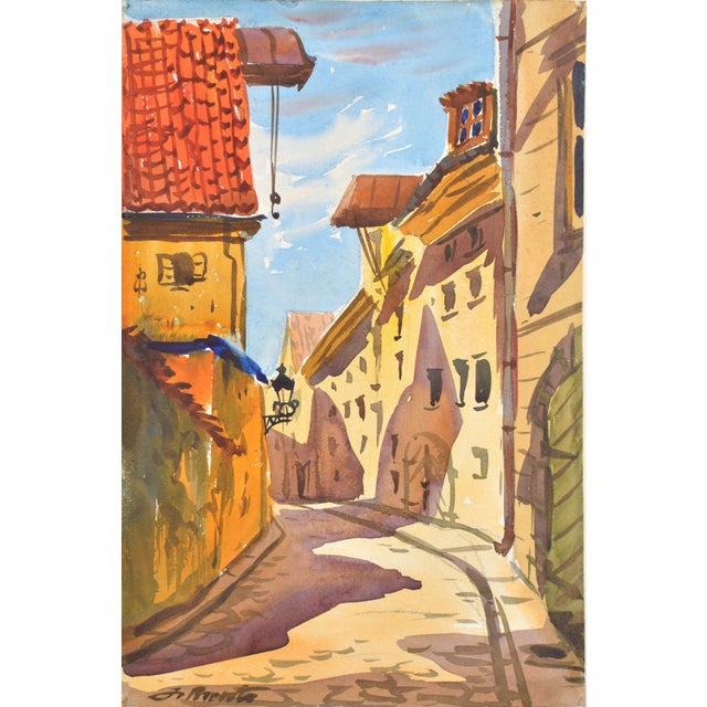 Janis Brekte, Town Street, 1956, Watercolor For Sale - Image 6 of 6