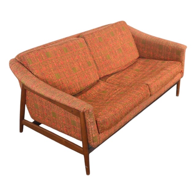 Mid 20th Century Folke Ohlsson Walnut Framed Mid Century Loveseat For Sale