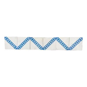 Moroccan Traditional Fez Design Reclaimed Cement Tiles, Set of 6 Blue and White