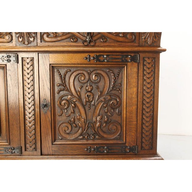 Neo-Renaissance Spanish Large Carved Oak Buffet, 1950 For Sale - Image 10 of 18