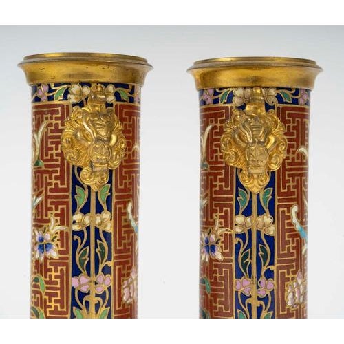 Napoleon III Gilt Bronze and Cloisonné Enamel Candlesticks, Set of 2 For Sale - Image 3 of 7
