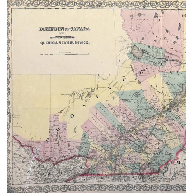 This remarkably preserved 32" x 20" antique color map, "Dominion of Canada, Quebec, Brunswick," was published by G.W. Gray...