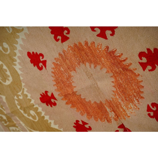 Copper Boho Medallion Suzani Tapestry | Pink, Terracotta & Teal Floral Motif Wall Decor 4'4'' X 4'10'' For Sale - Image 8 of 10